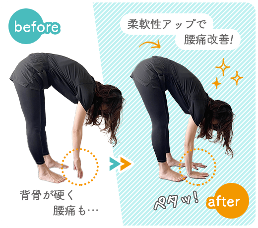 背骨が硬く腰痛も… 柔軟性アップで腰痛改善!