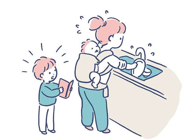 家事、育児で忙しい女性のイラスト